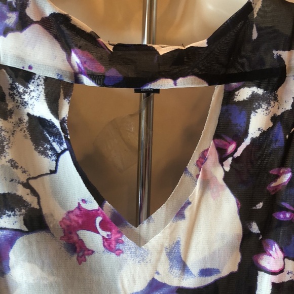INC Floral Sheer Layered Top - Purple Blue Black Cutout Back Women's Medium - Picture 12 of 16